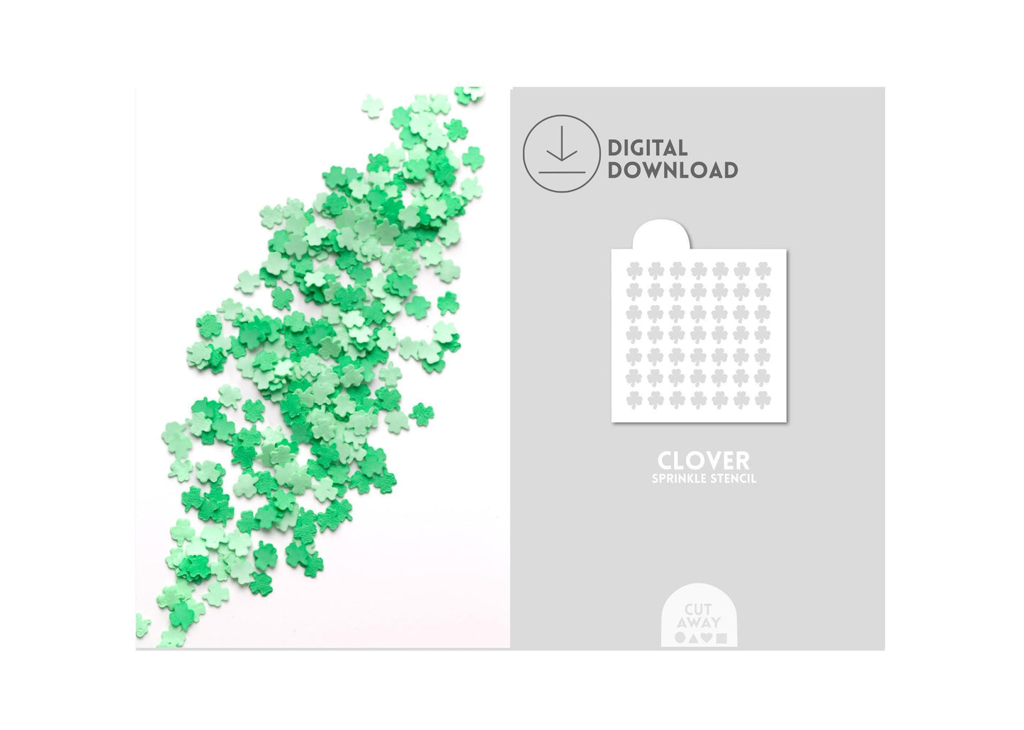 Clover sprinkles next to a clover sprinkle stencil.