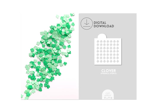 Clover sprinkles next to a clover sprinkle stencil.