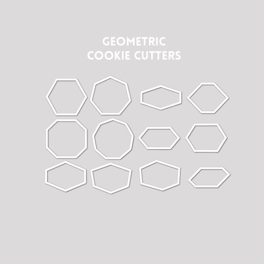 Various geometric shaped cookie cutter outlines on a gray background.