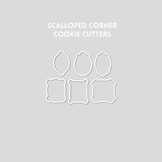 Various scalloped corner shaped cookie cutter outlines on a gray background.